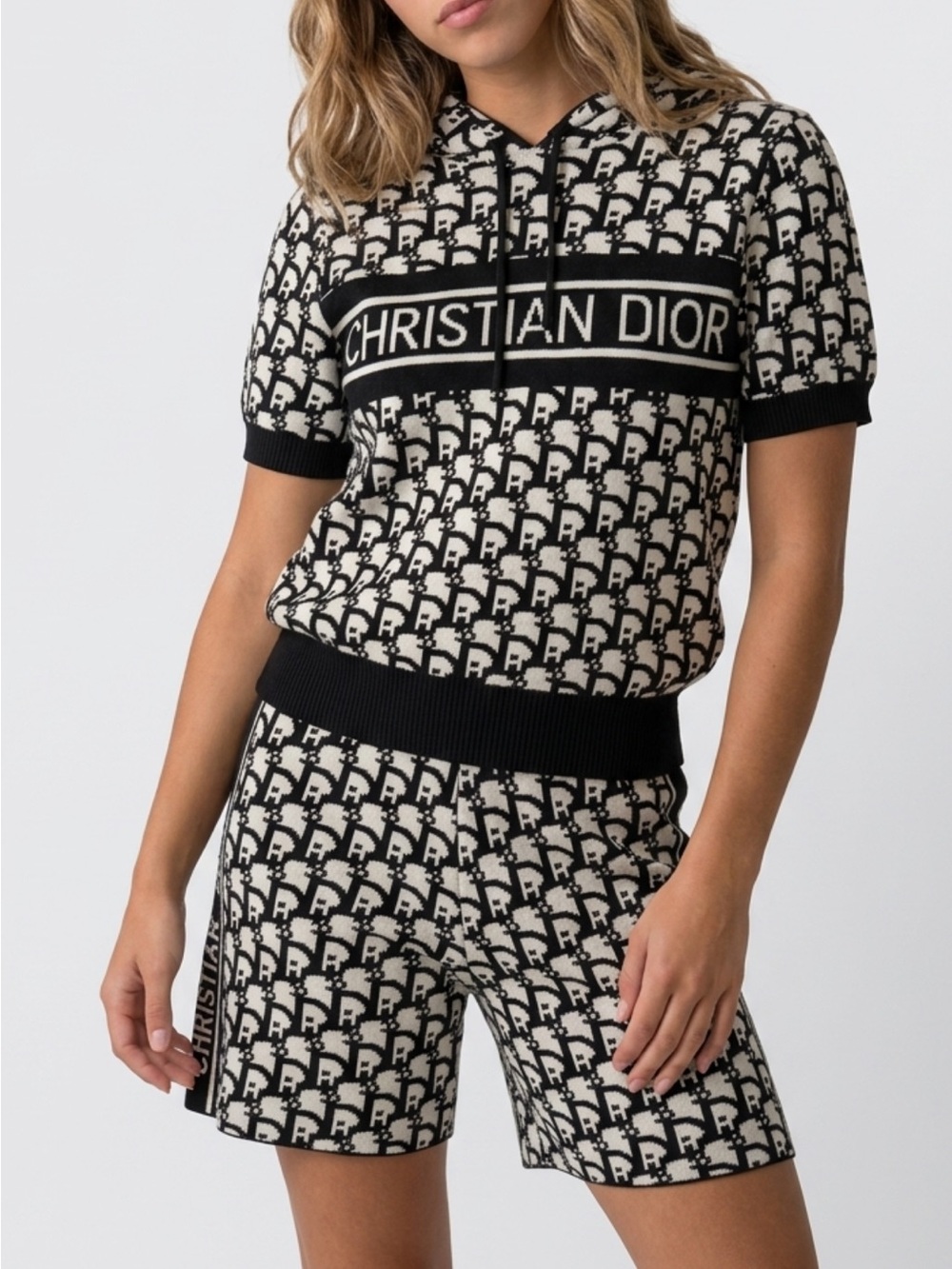 Christian Dior Patterened knit shorts and Knit hoodie set